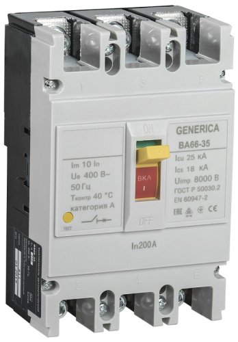 Выключатель автоматический в литом корпусе IEK GENERICA ВА66-33 3п 200А 25кА картинка